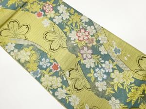 枝垂れ桜に曲線模様織出し袋帯